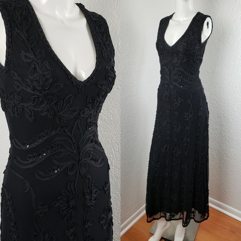 Phase Eight Tapework Embroidered Little Black Dress Body Hugging LBD UK Sz 10